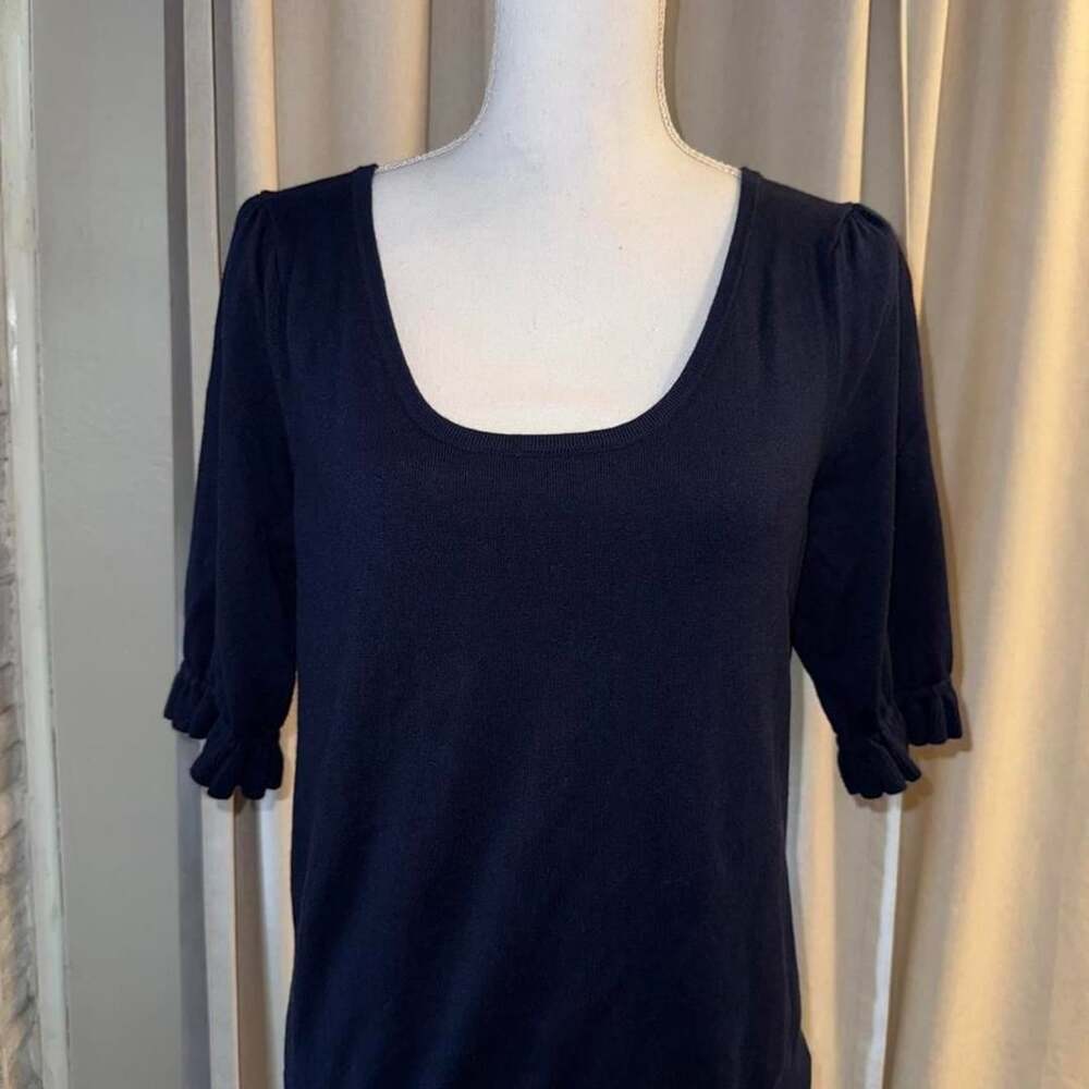 Tuckernuck Puff Sleeve Knit Top Size M Navy Scoop Neck